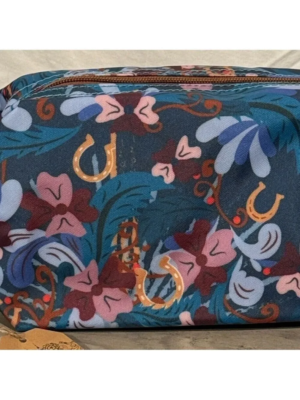 Catchfly Gold Horseshoe Cosmetic Pouch Bag NWT